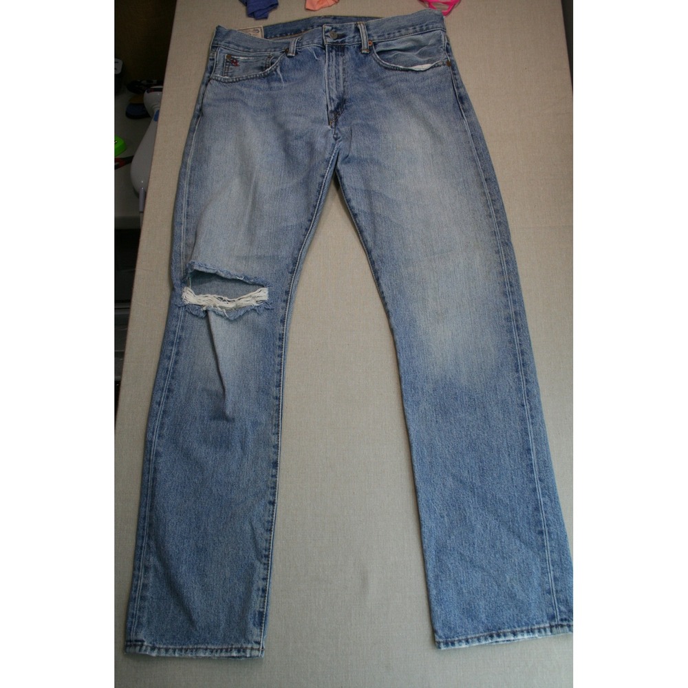 Polo Ralph Lauren Men Distressed Jean Light Wash Denim 32x32 Authentic Dungarees